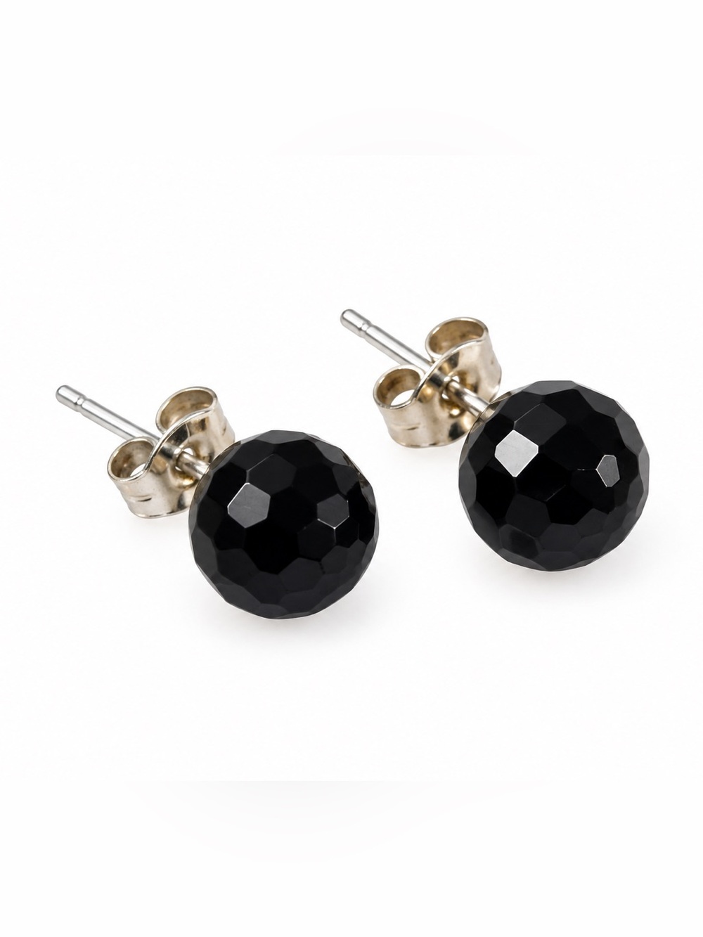 925 Sterling Silver Black Faceted Stud Earrings